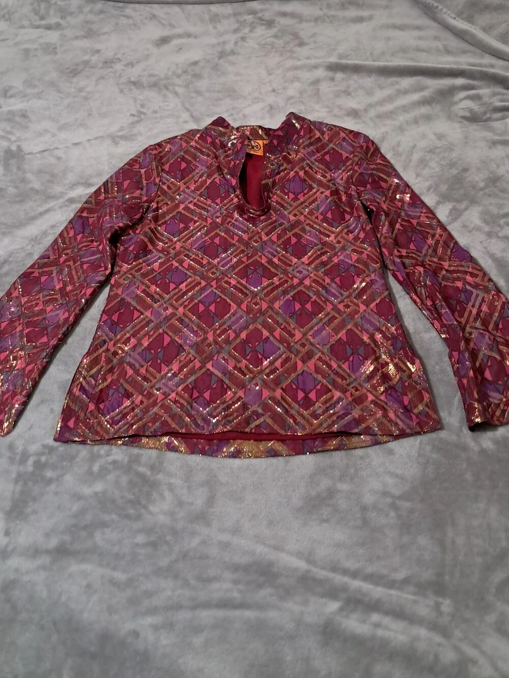 Tory Burch Silk Tunic Blouse with Metallic Detail Sz. 2